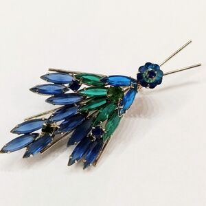 Vintage Blue Rhinestone Figural Brooch